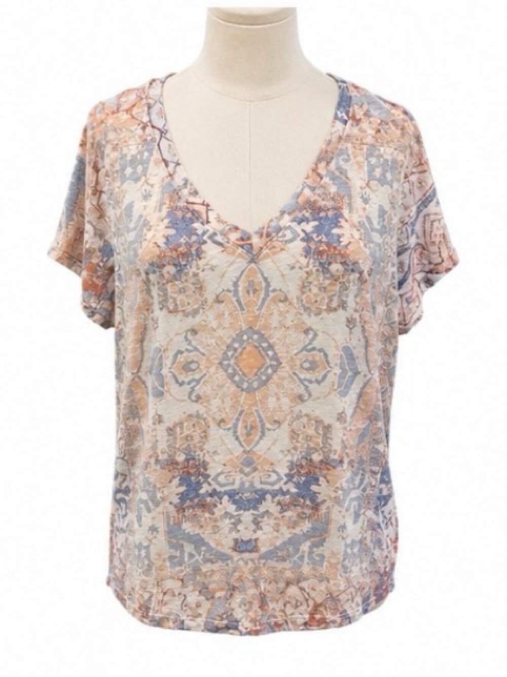 Lucky Brand Large Boho Medallion Print V-Neck T-Shirt